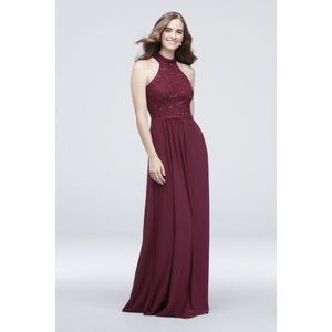 David’s Bridal Merlot High Neck Dress NWT